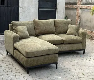 Modern L Shaped Sofa Yenye Fibres Spring Coil Pamoja Belt Kwenye Seat