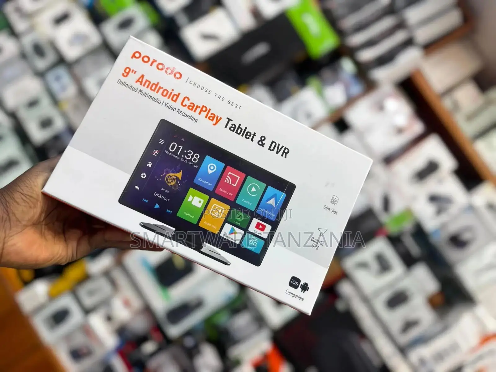 Porodo 9-Inch Android CarPlay Tablet & DVR, Built-in WiFi and Camera