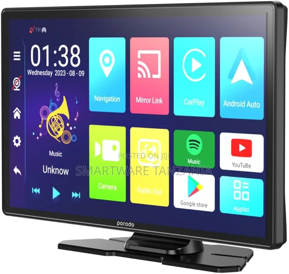 Porodo 9-Inch Android CarPlay Tablet & DVR, Built-in WiFi and Camera