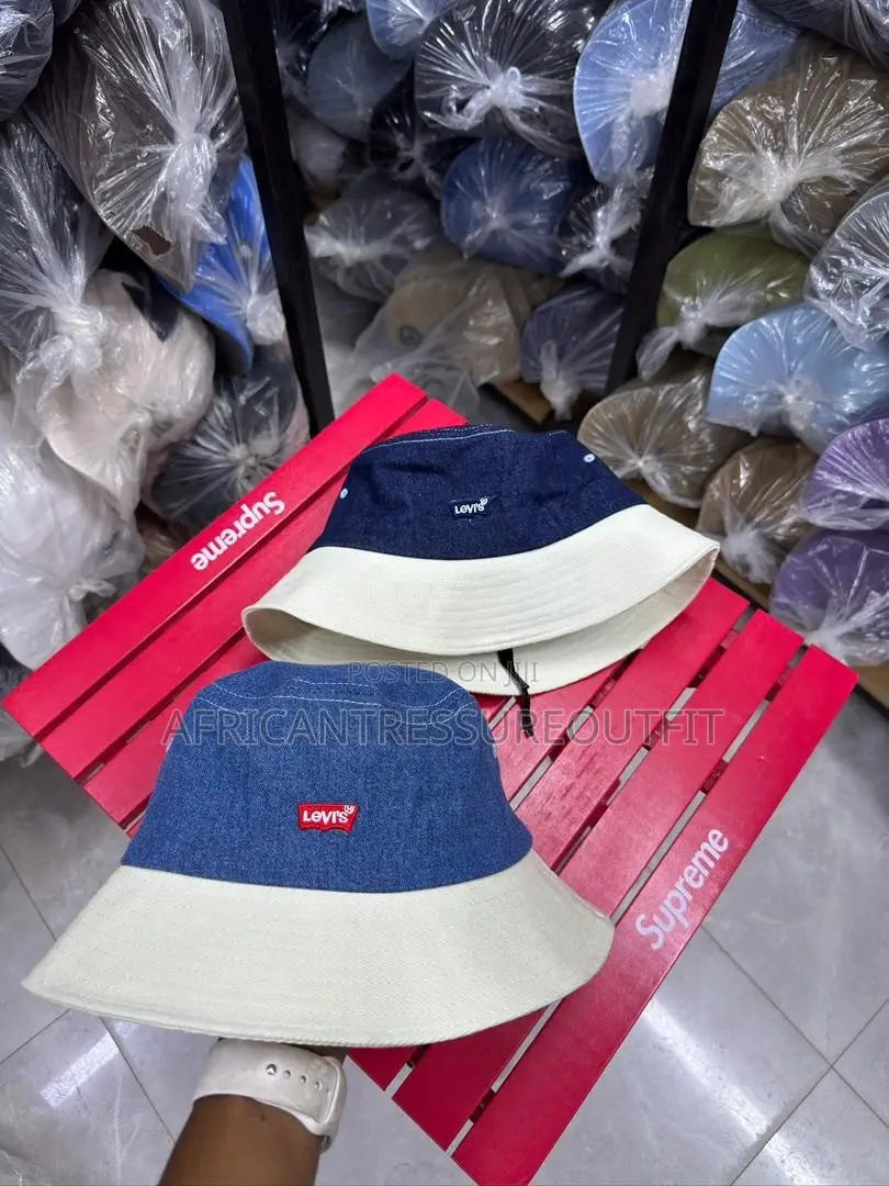 Loewe Denim Buckets Hats Feature a Prominent White Logo Patch on Front