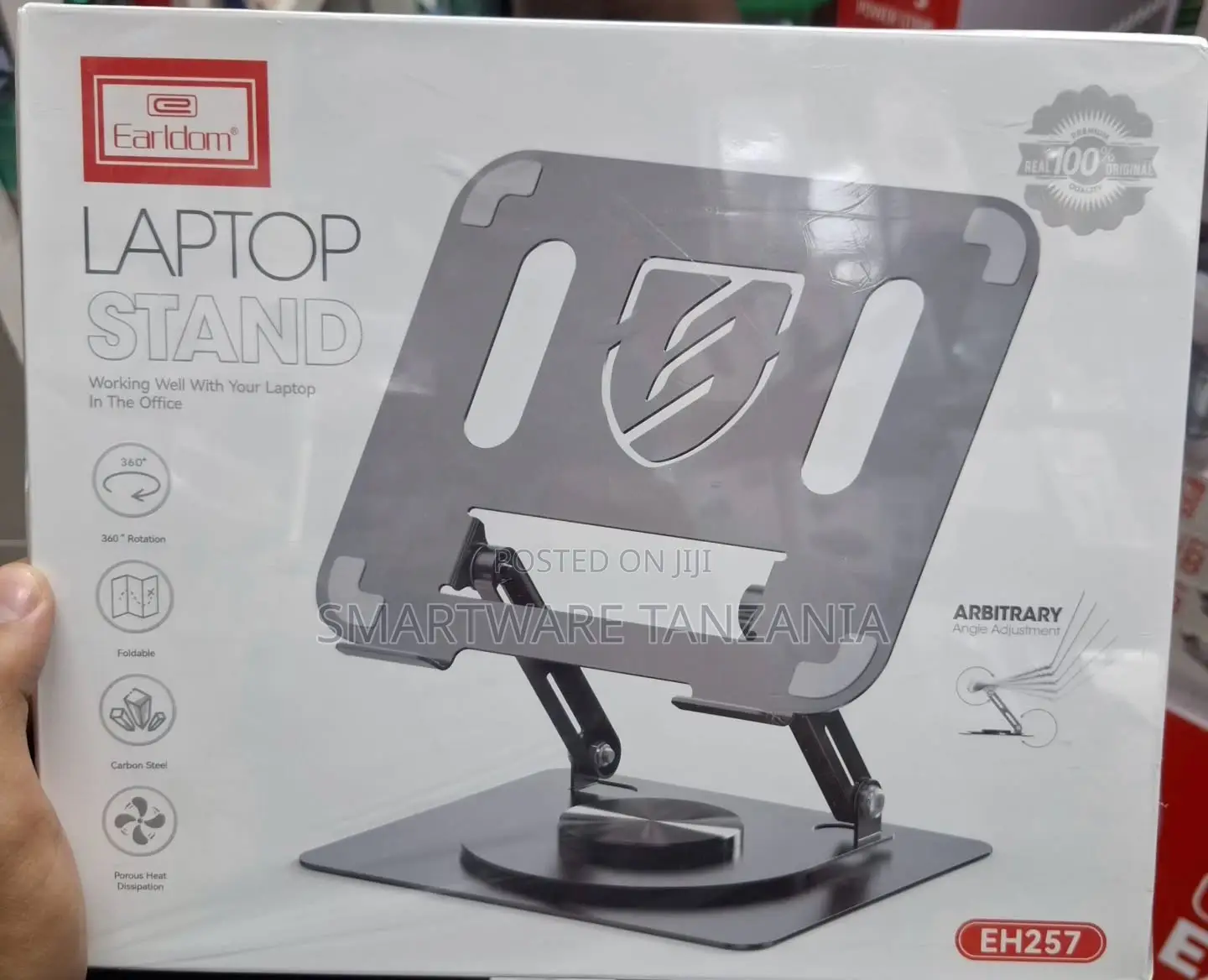 Earldom Laptop Stand, Adjustable 360° Rotation, Carbon Steel, Foldable