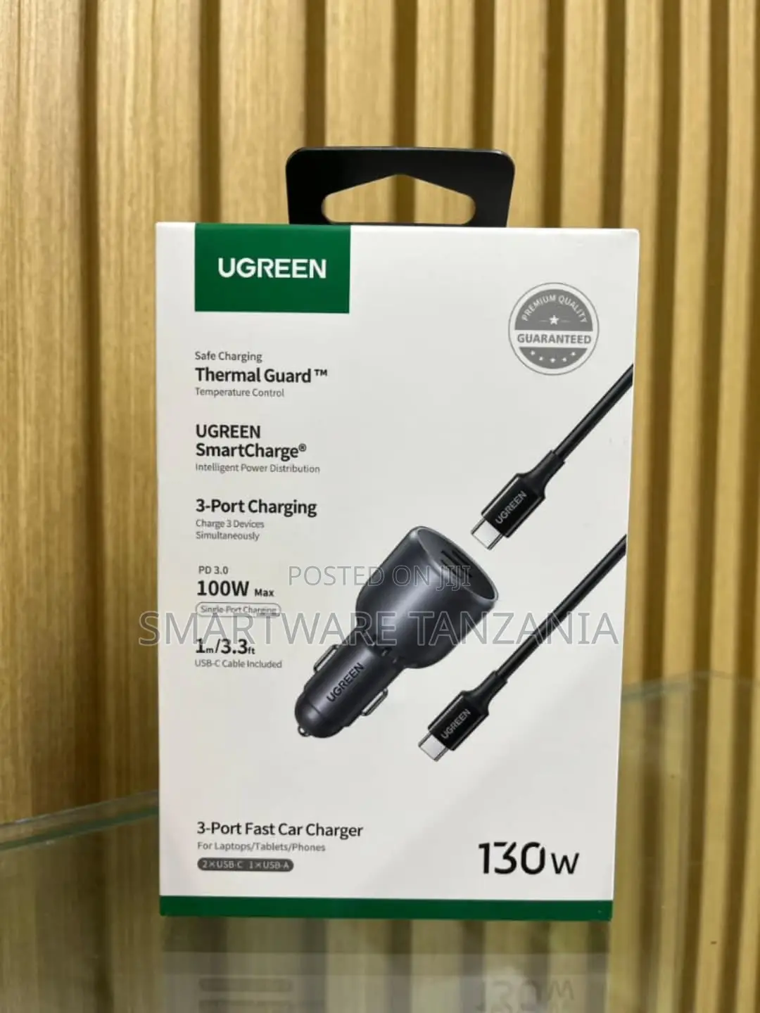 UGREEN 3-Port Fast Car Charger With 100W Max Power USB-C & USB-A Ports