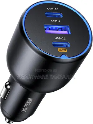 UGREEN 3-Port Fast Car Charger With 100W Max Power USB-C & USB-A Ports