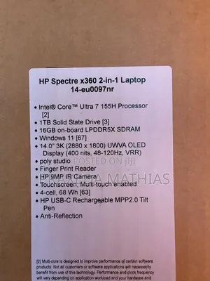 New Laptop HP Spectre X360 16GB Intel Core Ultra 7 SSD 1T