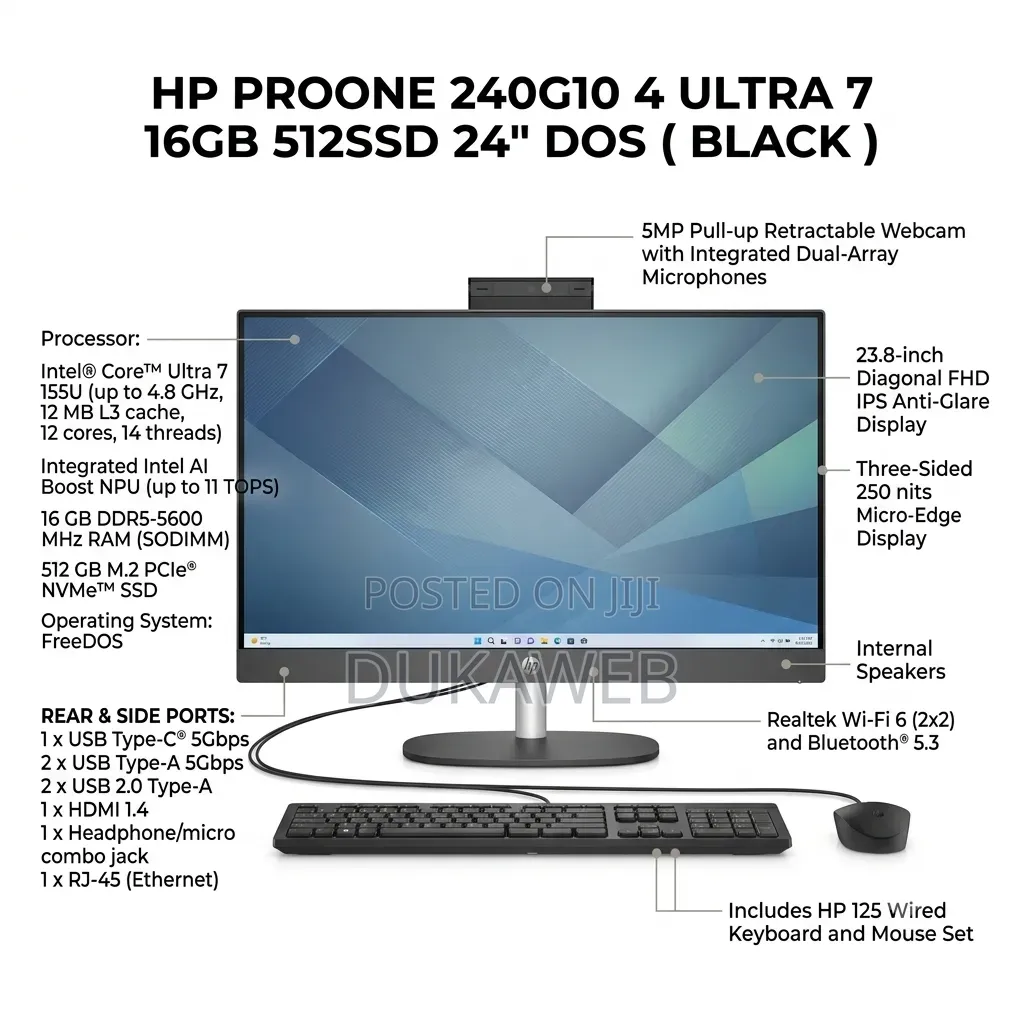 New HP ProOne 240 G10 All-in-One 16GB Intel Core Ultra 7 SSD 512GB