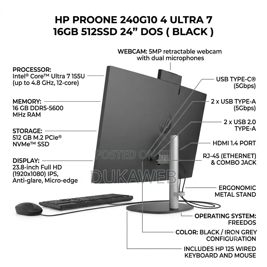 New HP ProOne 240 G10 All-in-One 16GB Intel Core Ultra 7 SSD 512GB