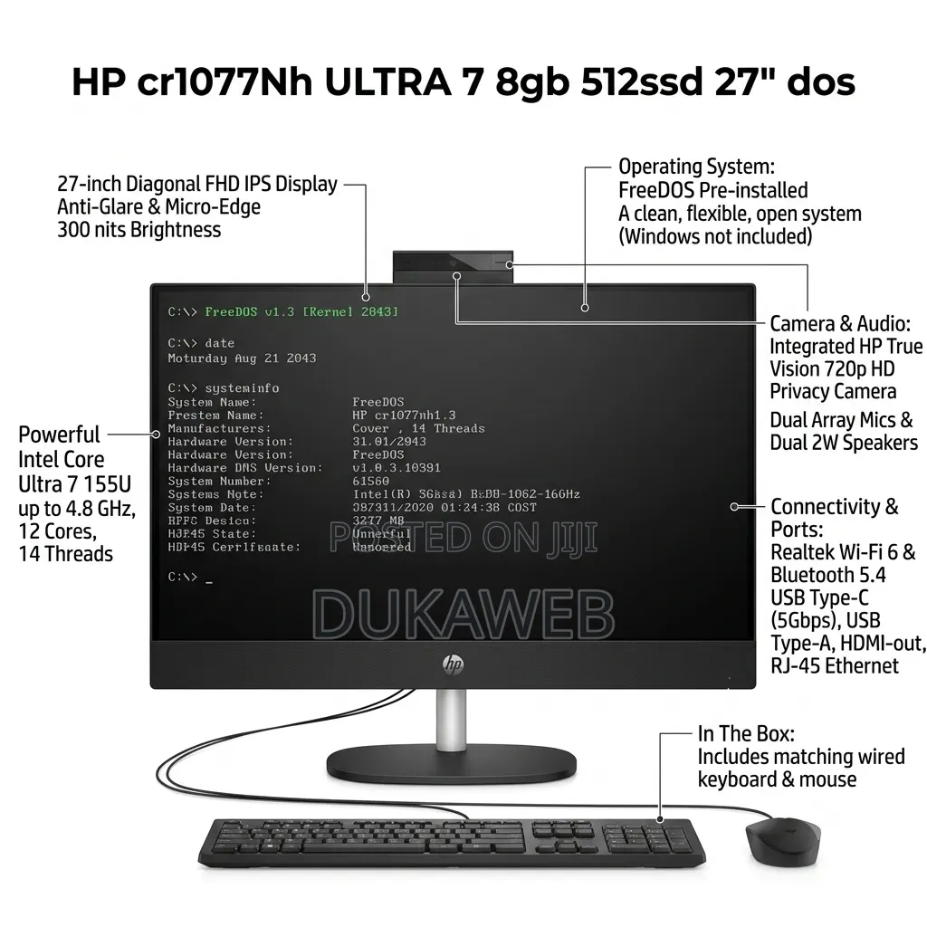 New Desktop Computer HP 8GB Intel Core Ultra 7 SSD 512GB