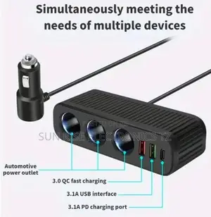120W USB Car Charger 4-in-1 Multifunctional Socket Cigarette Lighter