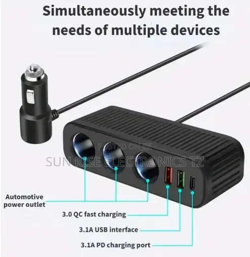 120W USB Car Charger 4-in-1 Multifunctional Socket Cigarette Lighter