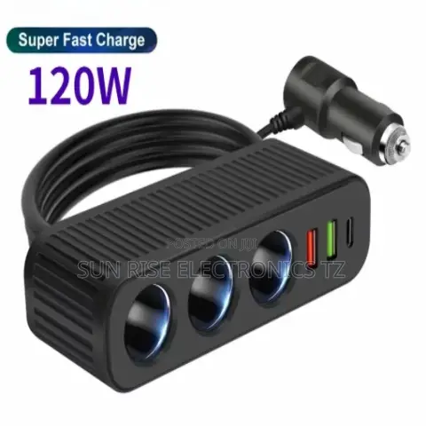 120W USB Car Charger 4-in-1 Multifunctional Socket Cigarette Lighter