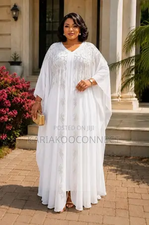 White Embroidered Kaftan Maxi Dress