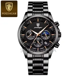 Poedagar Men's Chronograph Wrist Black Watch Six Pin