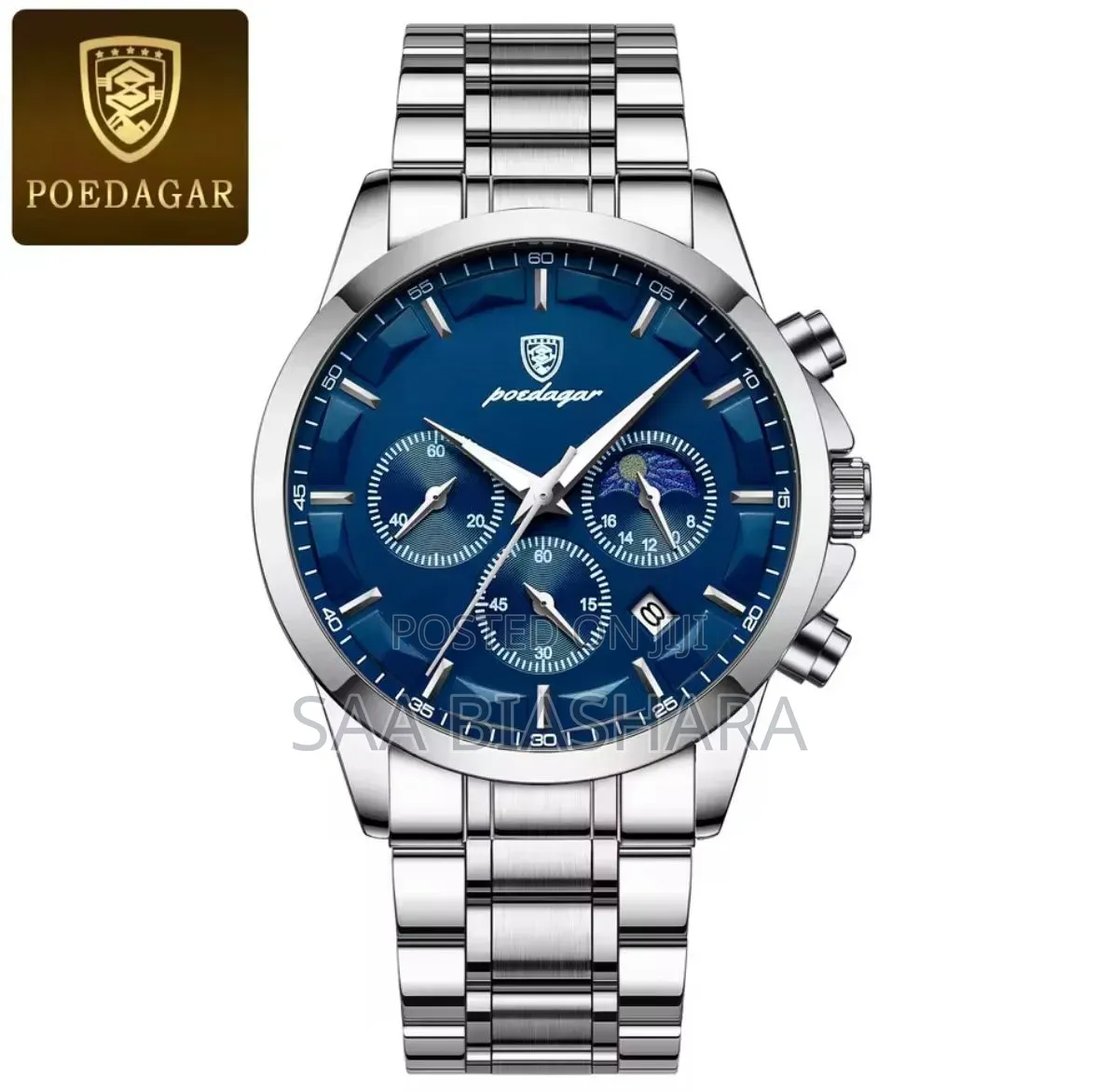 Poedagar Men's Chronograph Wrist Silver Watch Six Pin