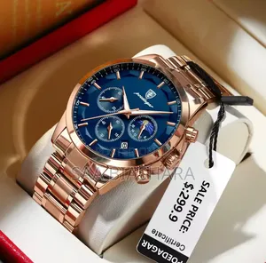 Poedagar Men's Chronograph Wrist Gold and Blue Watch Six Pin