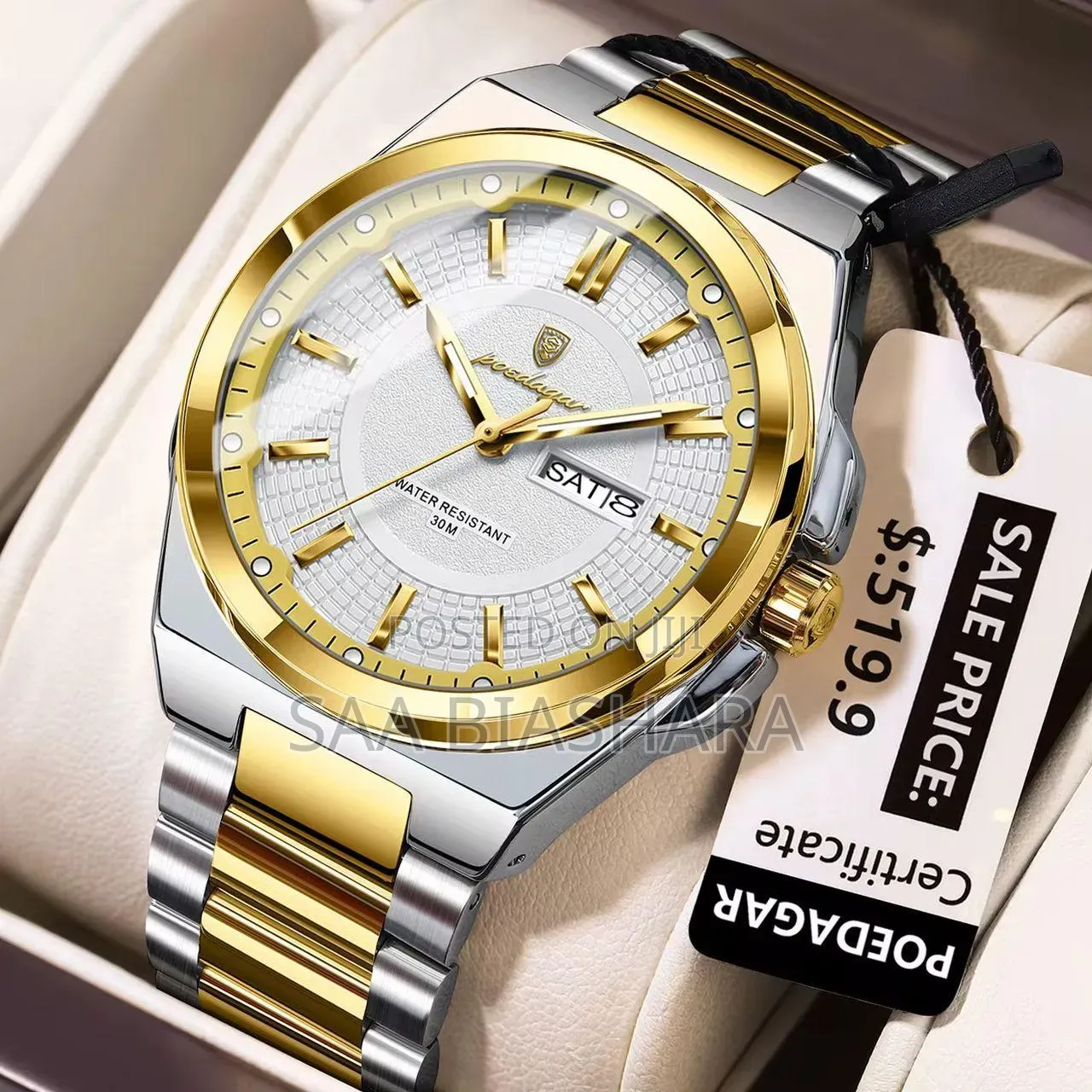 Poedagar 869 Quartz Watch Silver Gold and White