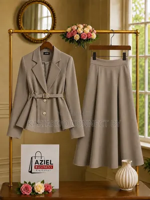 Elegant Women's Belted Blazer & Skirt Suit🔥👗
