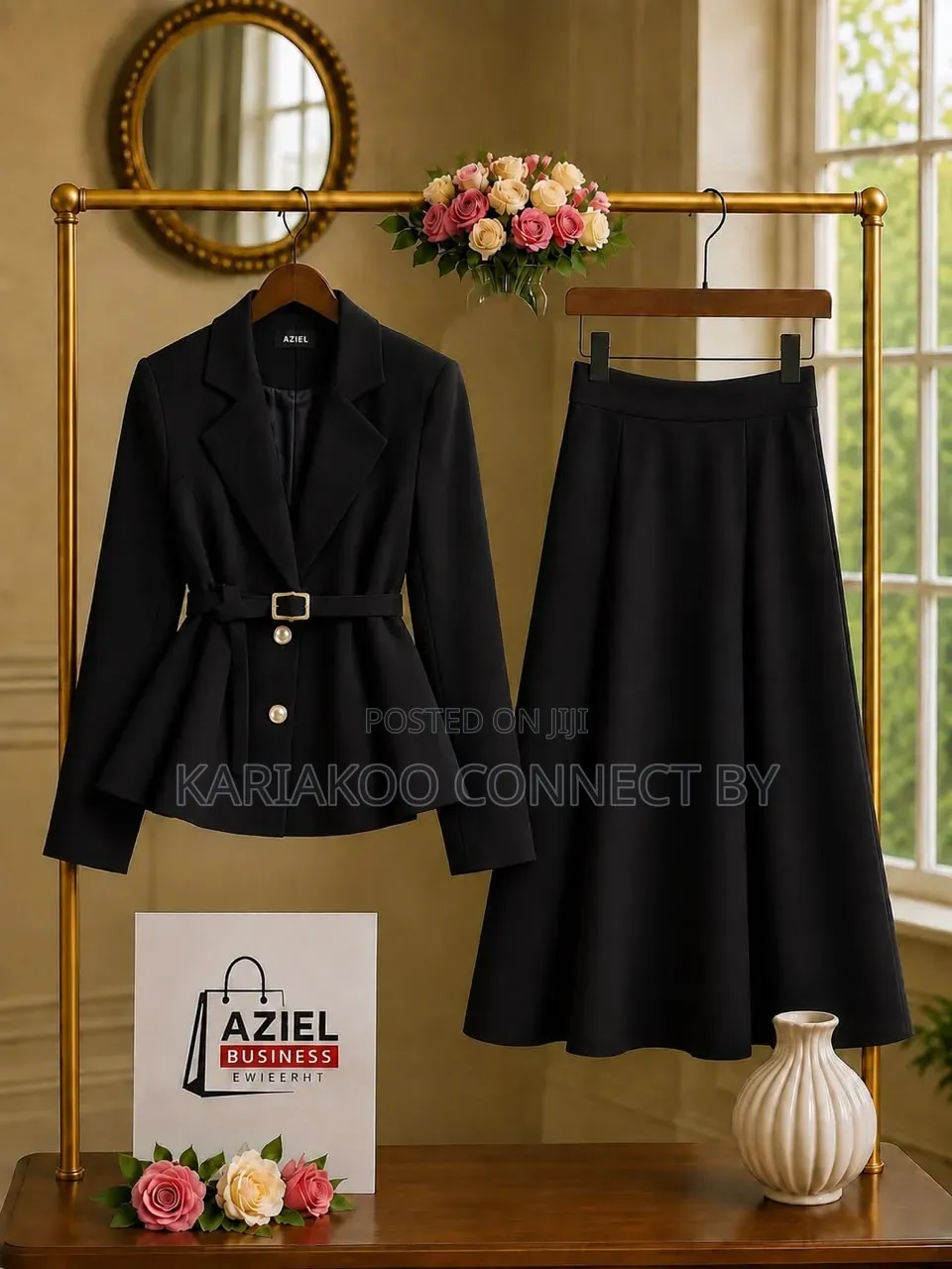 Elegant Women's Belted Blazer & Skirt Suit🔥👗
