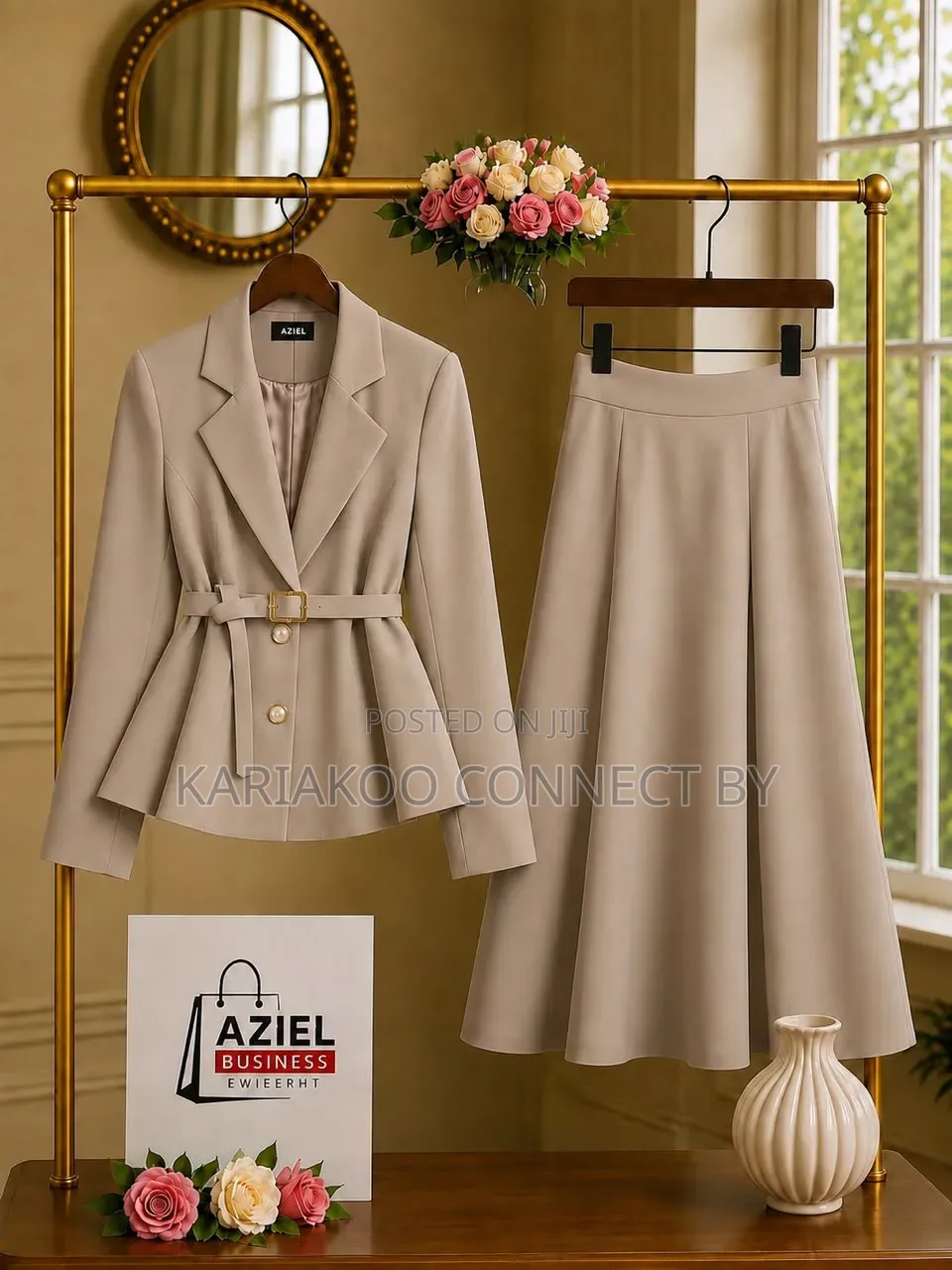 Elegant Women's Belted Blazer & Skirt Suit🔥👗