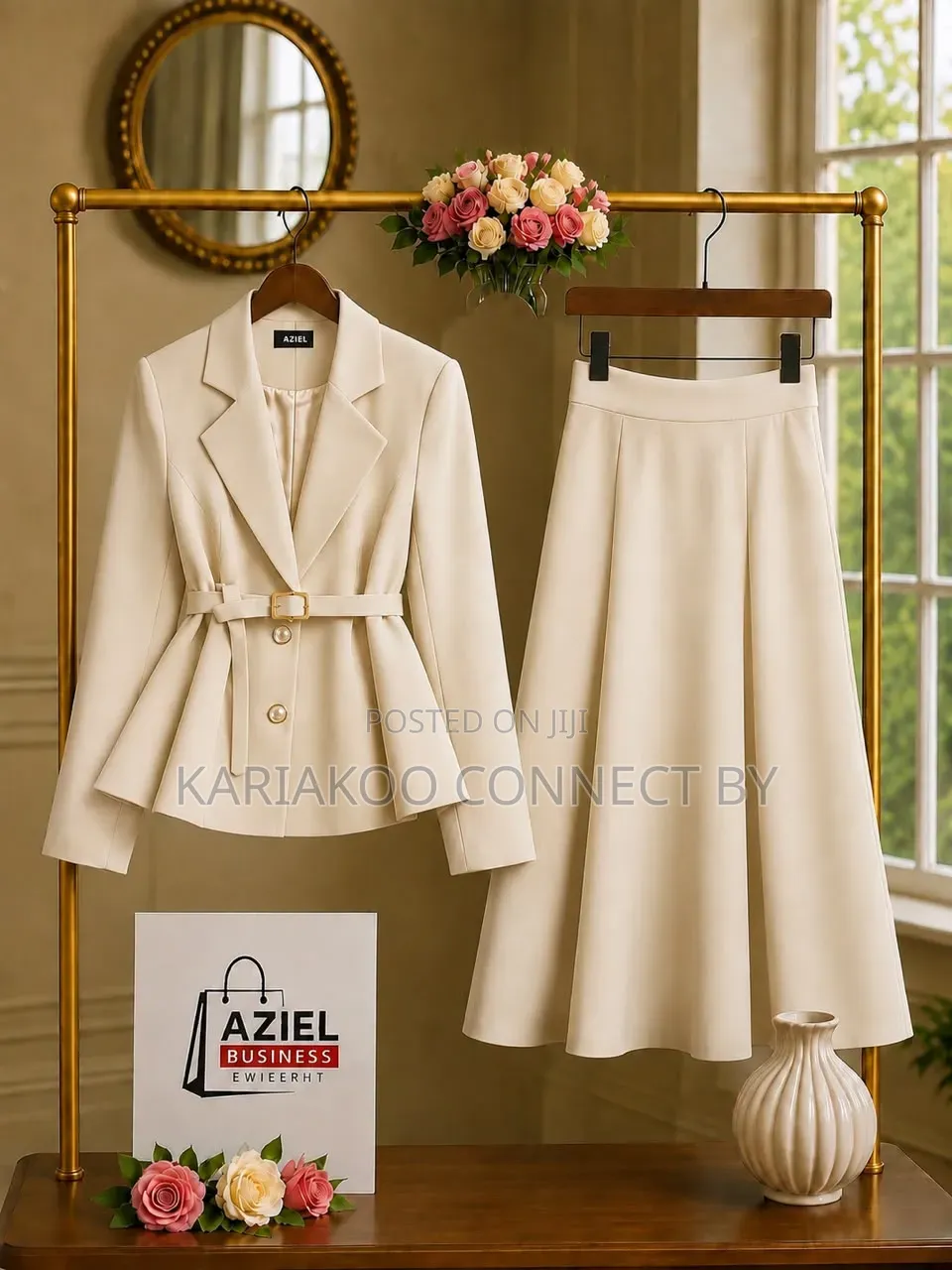 Elegant Women's Belted Blazer & Skirt Suit🔥👗