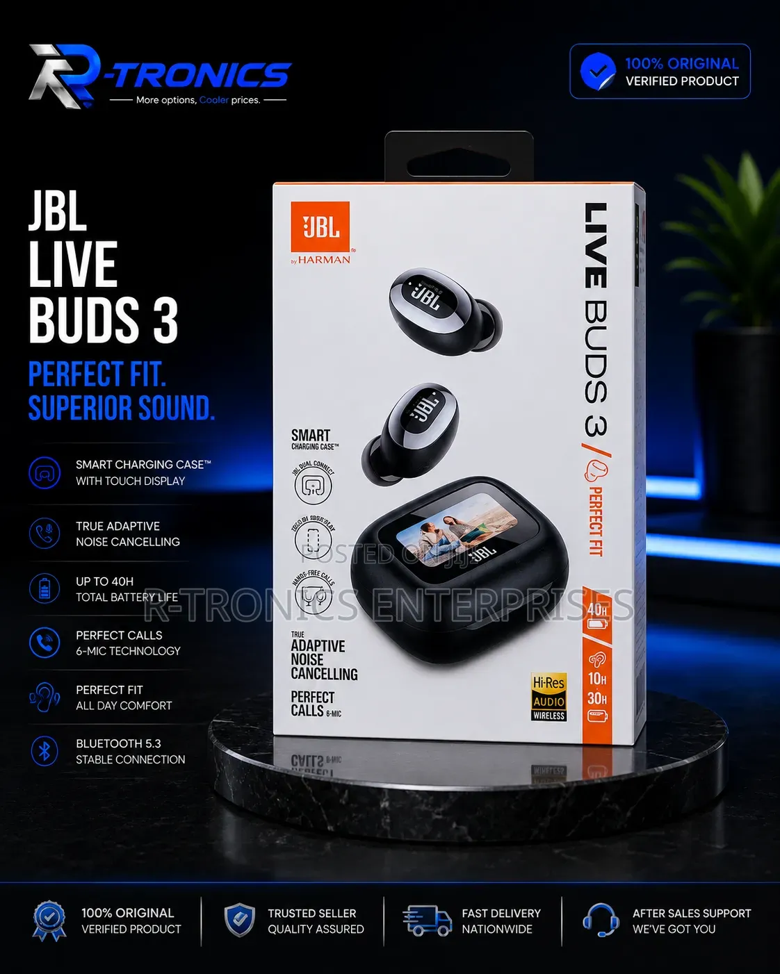 JBL Live Buds 3 — Smart Touchscreen Case | True Adaptive Anc