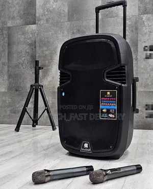 RichSound 15" Portable Rechargeable Party Speaker With 2 Wireless Mic