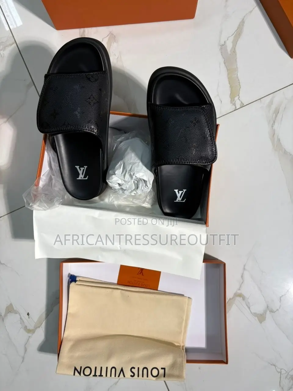 Louis Vuitton Slides Sandals Featuring Iconic Monogram Canvas Cross On