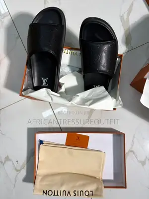 Louis Vuitton Slides Sandals Featuring Iconic Monogram Canvas Cross On