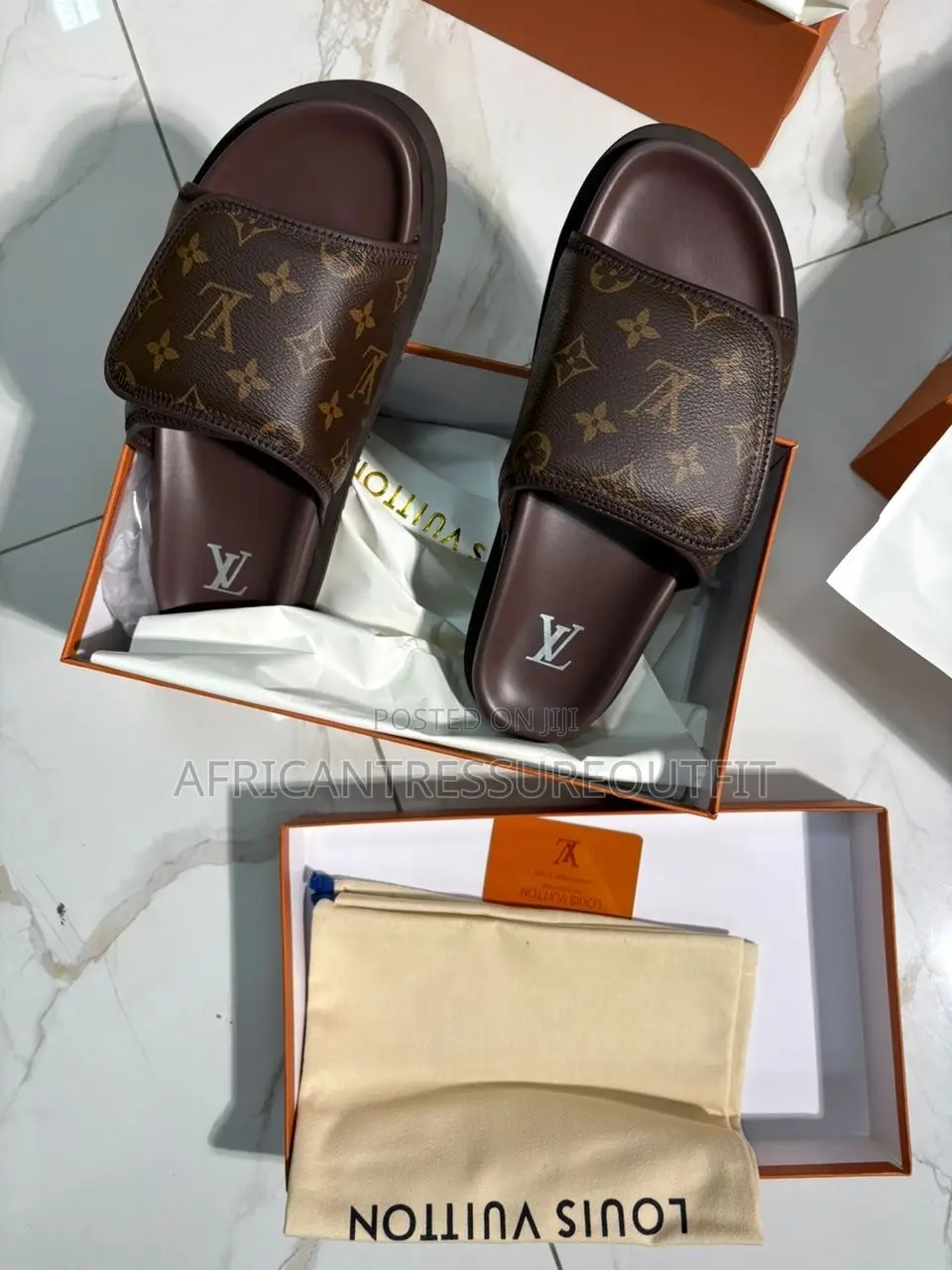 Louis Vuitton Slides Sandals Featuring Iconic Monogram Canvas Cross On