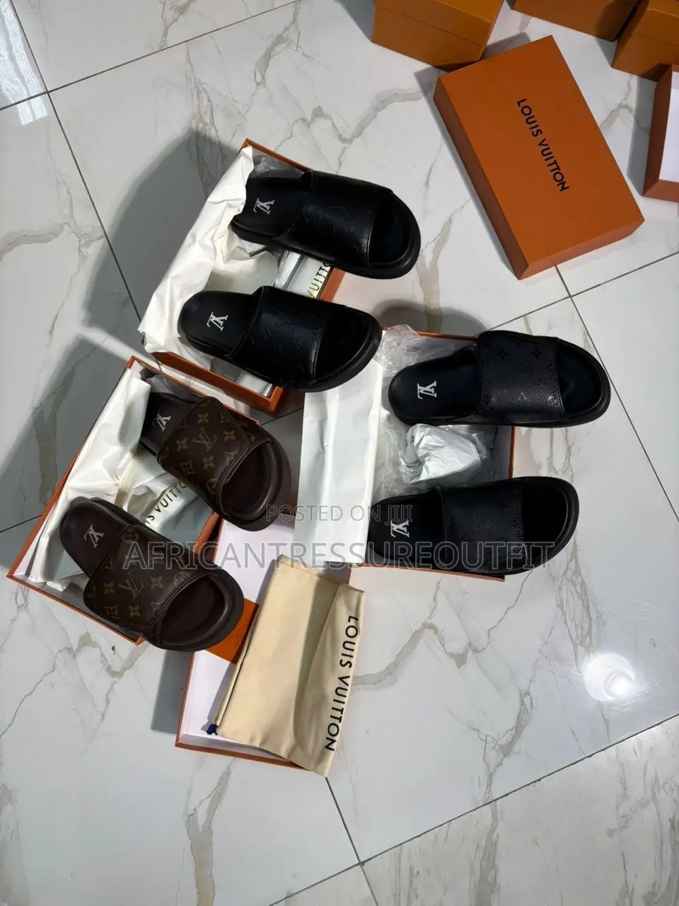 Louis Vuitton Slides Sandals Featuring Iconic Monogram Canvas Cross On