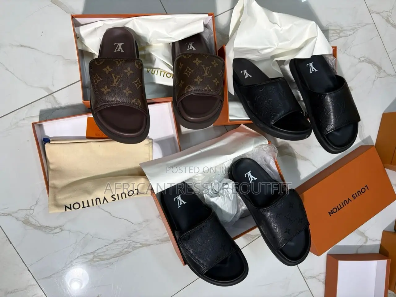 Louis Vuitton Slides Sandals Featuring Iconic Monogram Canvas Cross On