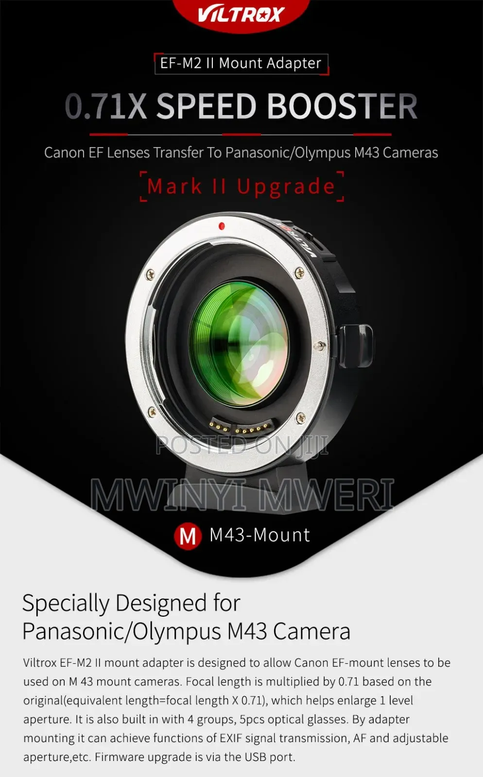 Viltrox EF-M2II 0.71x Speed Booster Adapter for Lumix to EF Lens