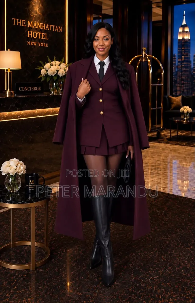 Suti Kali Ya Kike 3-Piece (Sketi Ya Rinda, Koti & Overcoat Refu)