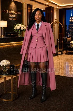 Suti Kali Ya Kike 3-Piece (Sketi Ya Rinda, Koti & Overcoat Refu)