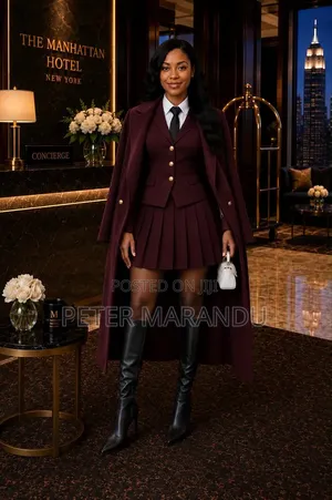 Suti Kali Ya Kike 3-Piece (Sketi Ya Rinda, Koti & Overcoat Refu)