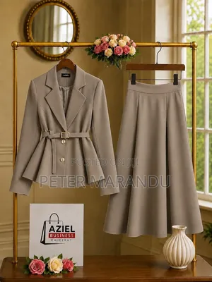 Suti Kali Ya Kike Ya Ofisi (Belted Blazer & Sketi Ndefu)