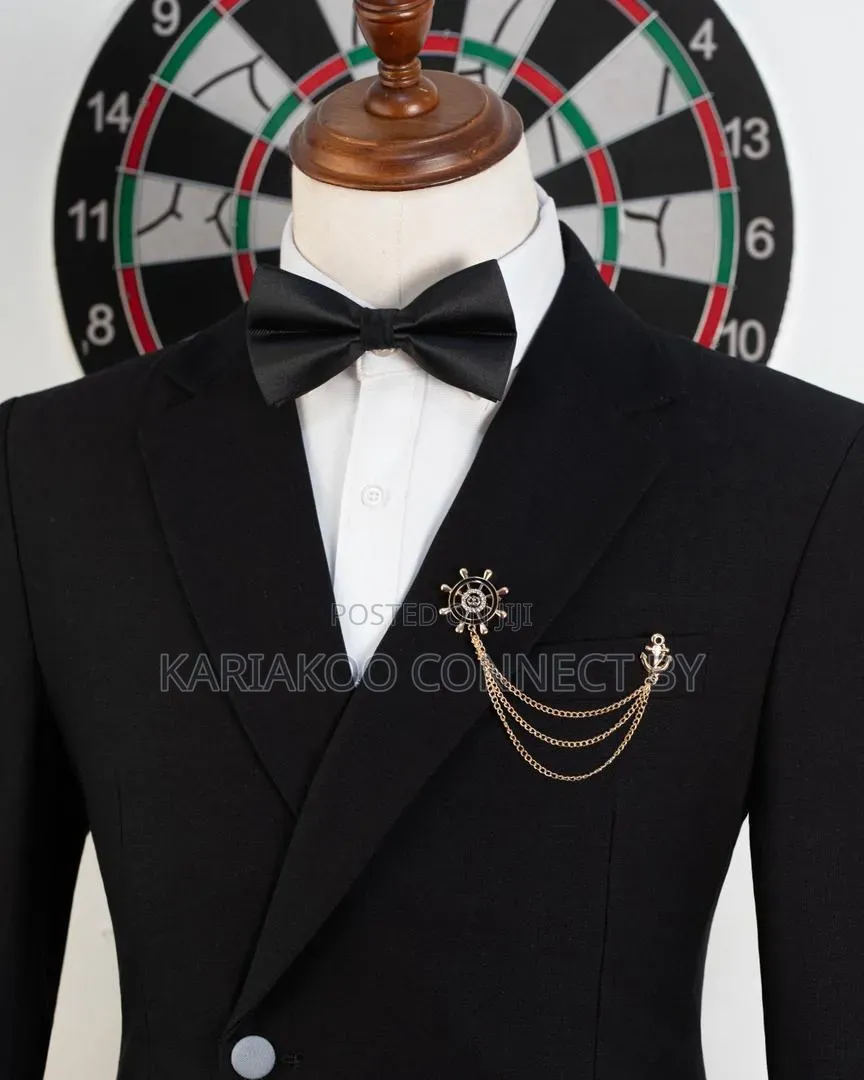 Luxury Black Groom & Party Suit Set With Gold Brooch Chain✨