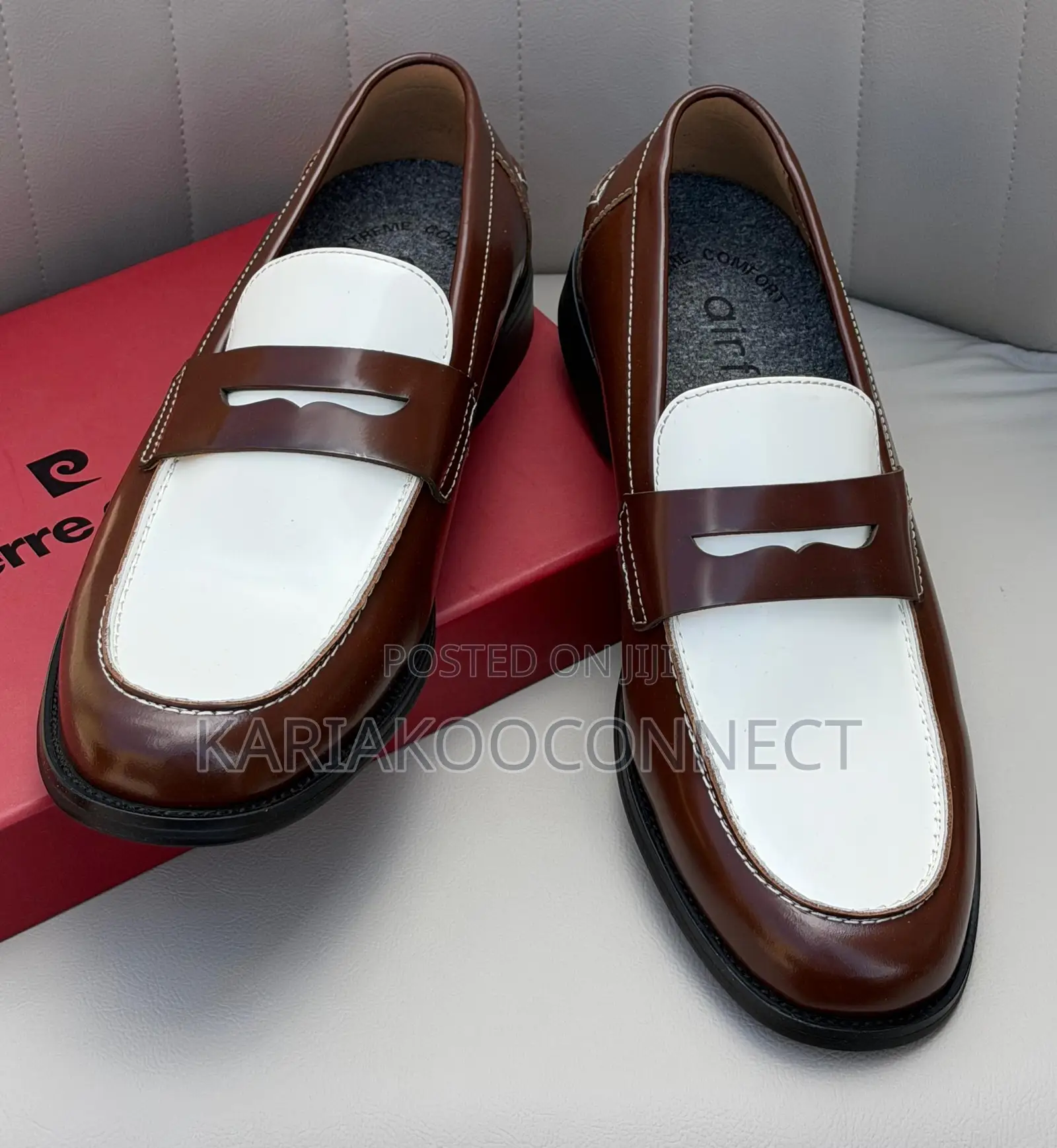 Two-Tone Brown & White Leather Penny Loafers