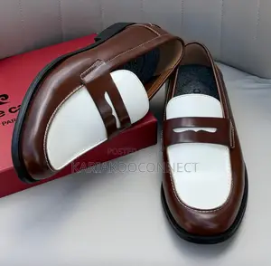Two-Tone Brown & White Leather Penny Loafers