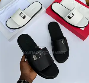 Buckled Slide Sandals — Black & White