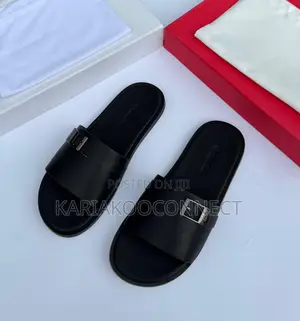 Buckled Slide Sandals — Black & White