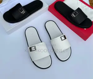Buckled Slide Sandals — Black & White