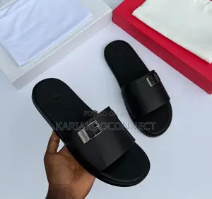 Buckled Slide Sandals — Black & White
