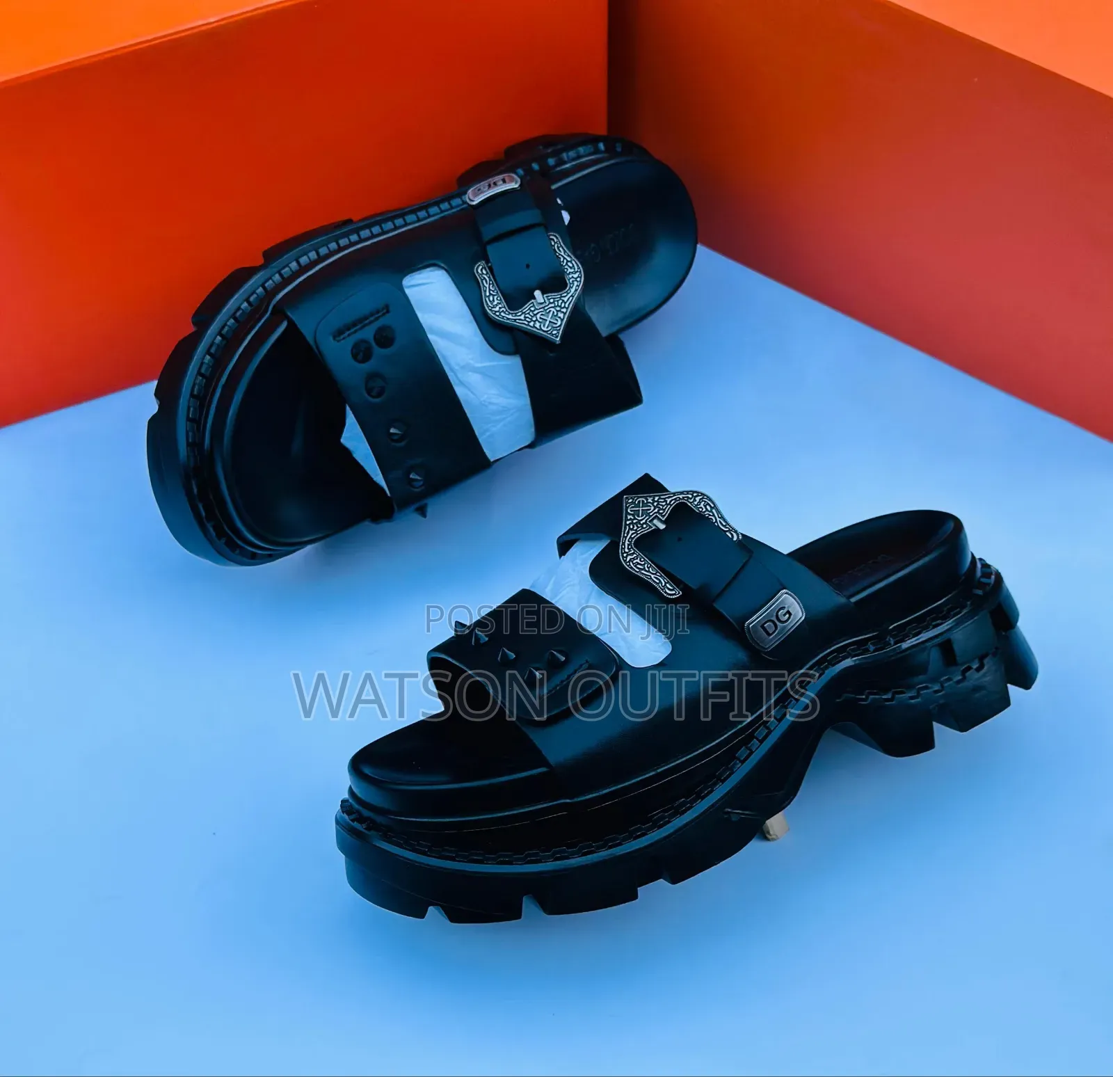 Men's Leather Sandals New and Original Black Colour Big Sole