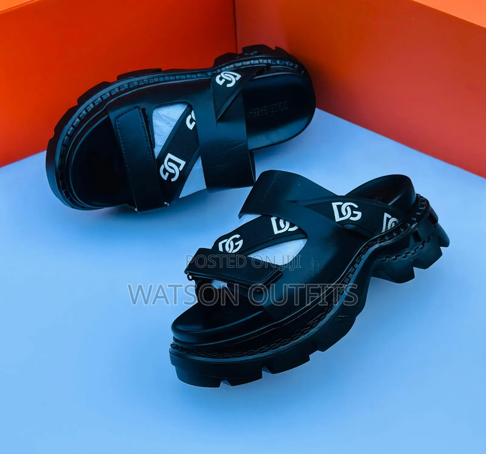 Men's Leather Sandals New and Original Black Colour Big Sole