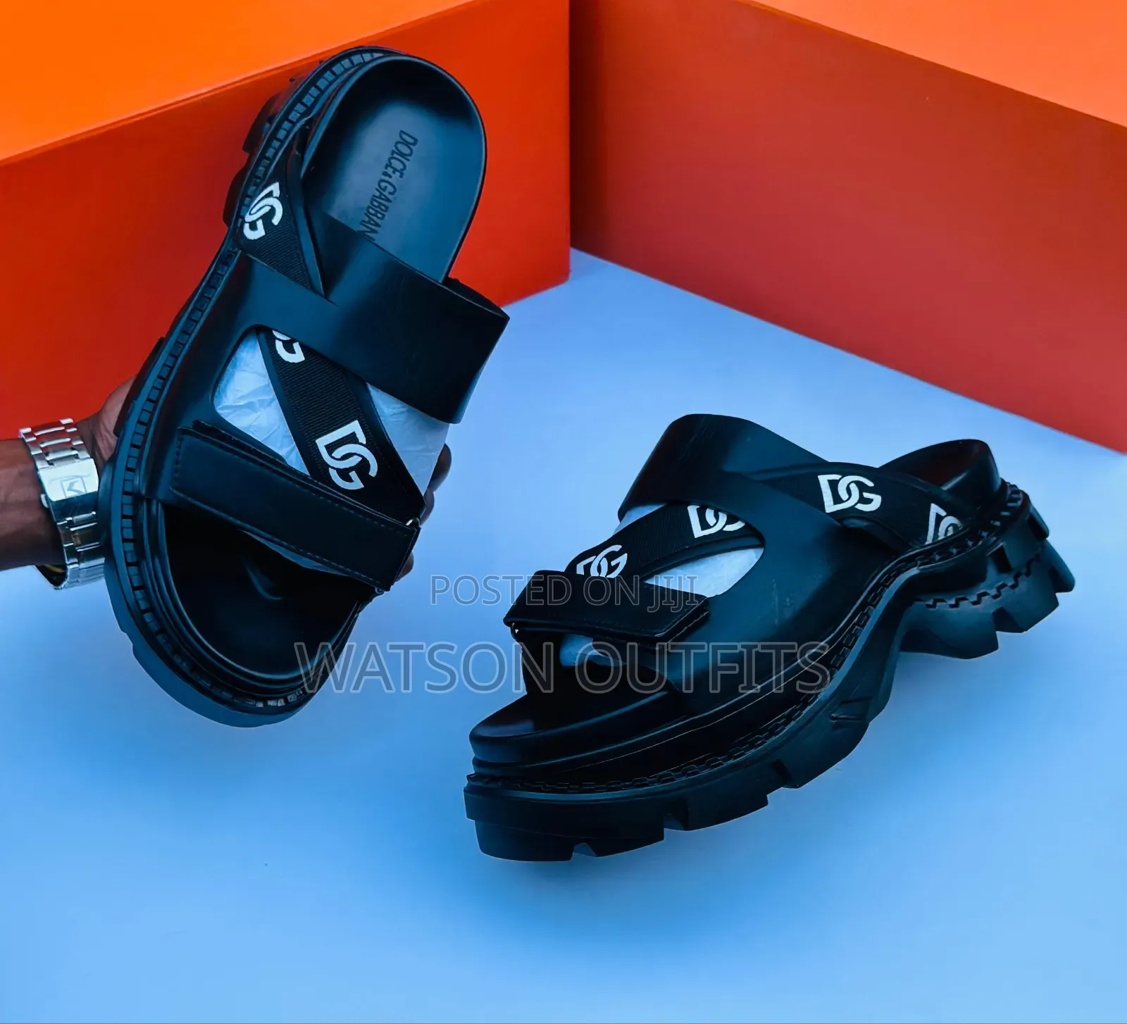 Men's Leather Sandals New and Original Black Colour Big Sole
