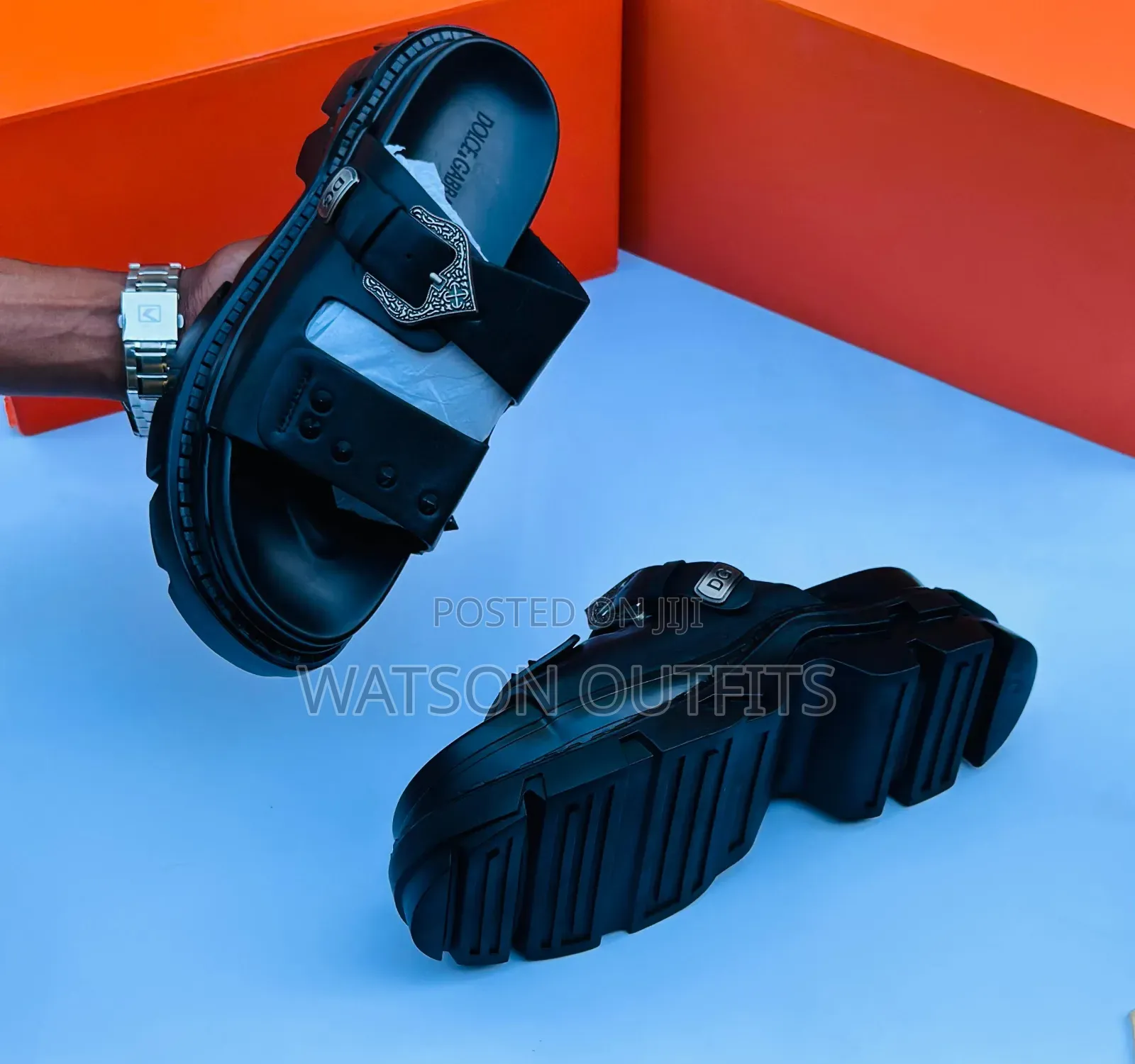 Men's Leather Sandals New and Original Black Colour Big Sole