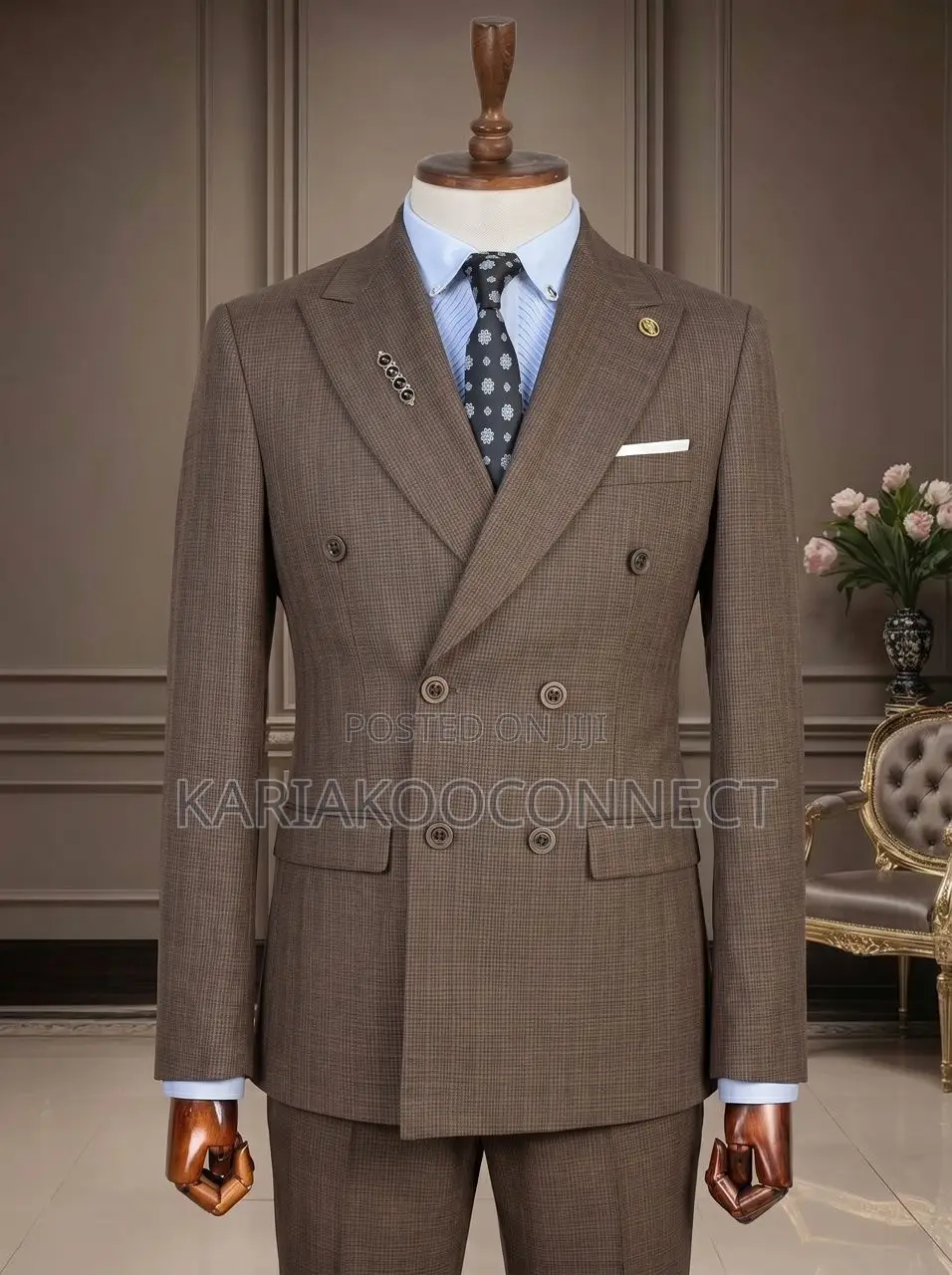 Double-Breasted Wool Blend Executive Suit