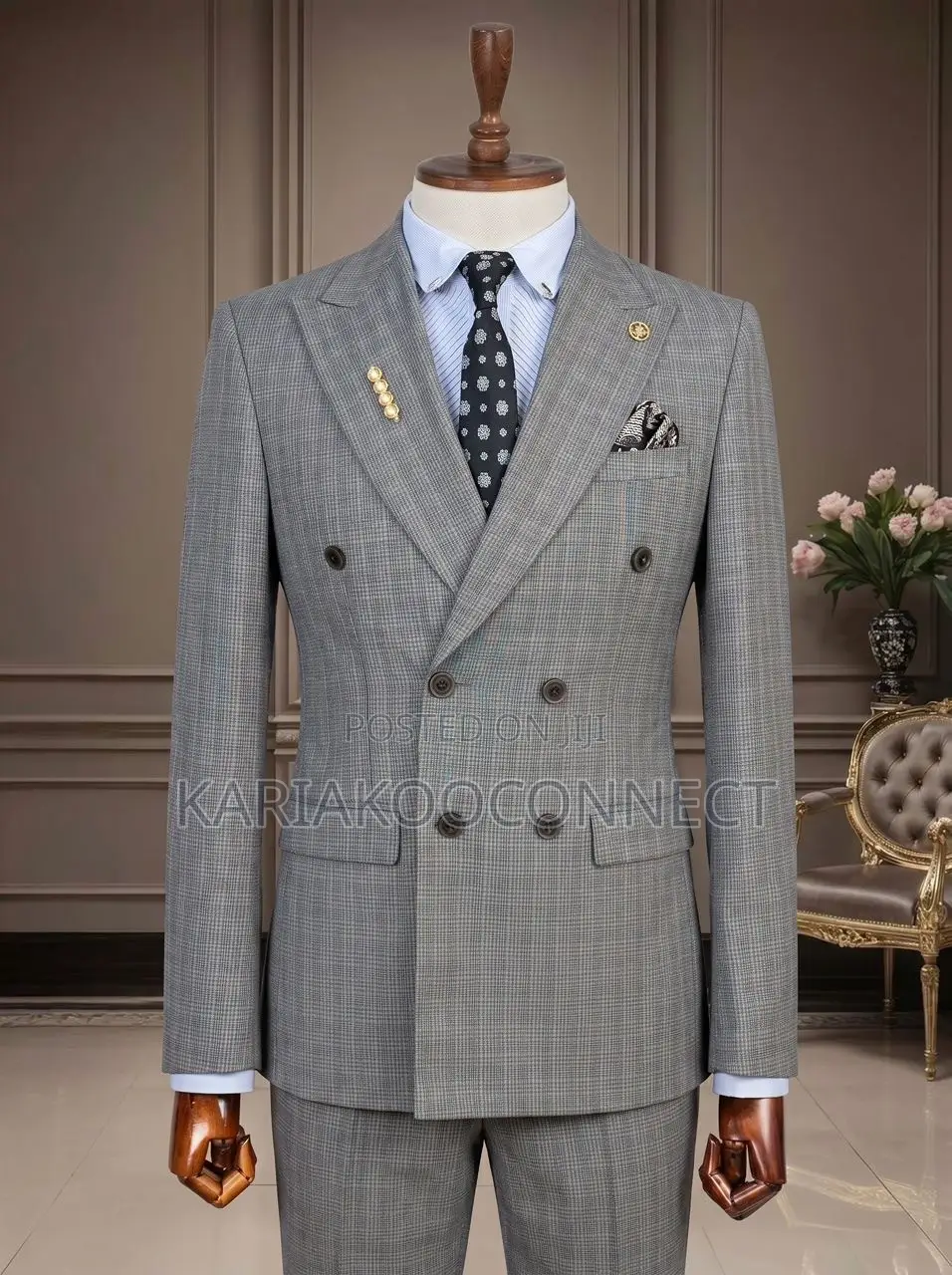 Double-Breasted Wool Blend Executive Suit
