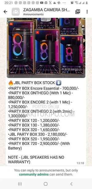 JBL Party Box Stocks:encore Essential,onthego,120,130,320,330,520,720