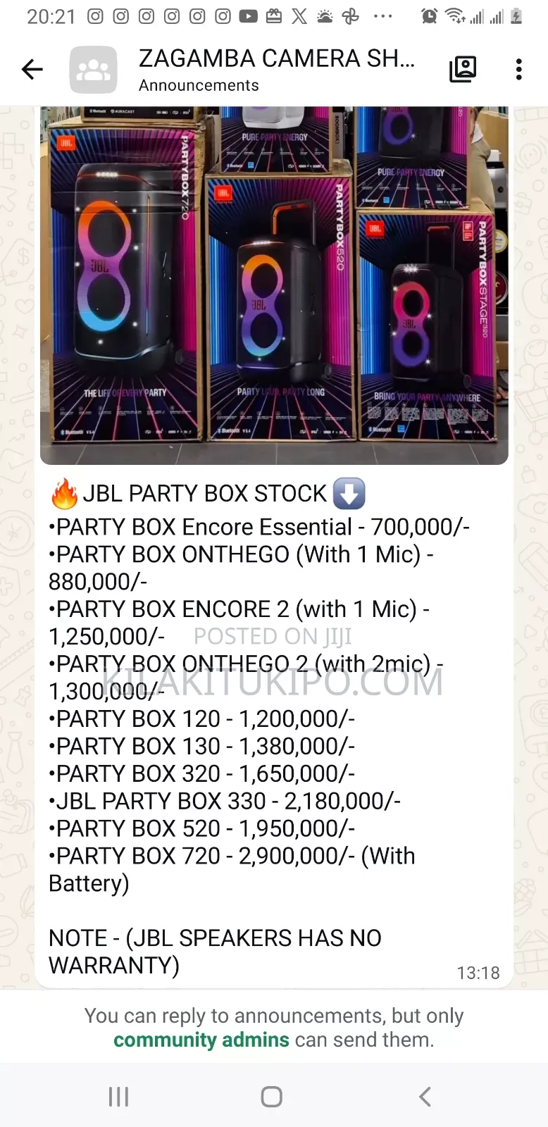 JBL Party Box Stocks:encore Essential,onthego,120,130,320,330,520,720